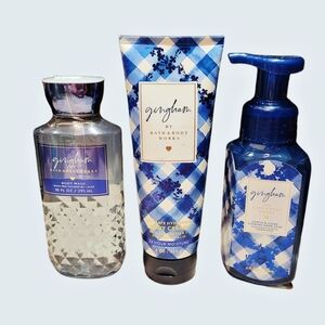 GINGHAM 3-PIECE BATH & BODY SET: BODY WASH, BODY CREAM, & FOAM HAND SOAP